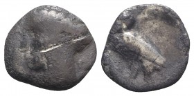 Northern Lucania, Velia, c. 440-400 BC. AR Drachm (16mm, 3.36g, 6h). Head of nymph l. R/ Owl standing l. on branch. HNItaly 1272. Scratch on obv., Fai...