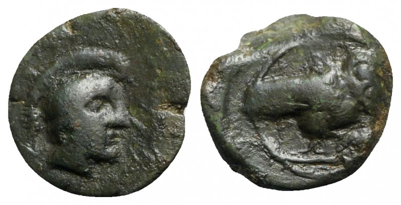 Northern Lucania, Velia(?), c. 2nd-1st century BC. Æ (11mm, 1.53g, 9h). Helmeted...