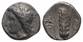 Southern Lucania, Metapontion, c. 330-290 BC. AR Stater (19mm, 7.45g, 8h). Wreathed head of Demeter l. R/ Barley ear with leaf to l.; above leaf, grif...