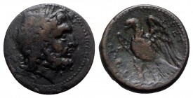 Bruttium, The Brettii, c. 214-211 BC. Æ Unit (22mm, 9.02g, 7h). Laureate head of Zeus r. R/ Eagle standing l., with wings spread. HNItaly 1980. Near V...