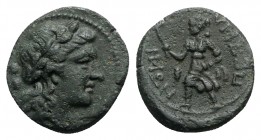 Bruttium, Petelia, late 3rd century BC. Æ Sextans (14mm, 2.60g, 12h). Laureate head of Apollo r. R/ Artemis Phosphoros standing l.; barley ear to l. H...