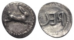 Bruttium, Rhegion. Anaxilas (Tyrant, c. 494/3-462/1 BC). AR Litra (10mm, 0.41g, 12h). Hare springing r. R/ Retrograde REC. Caltabiano Series II–IV, 12...