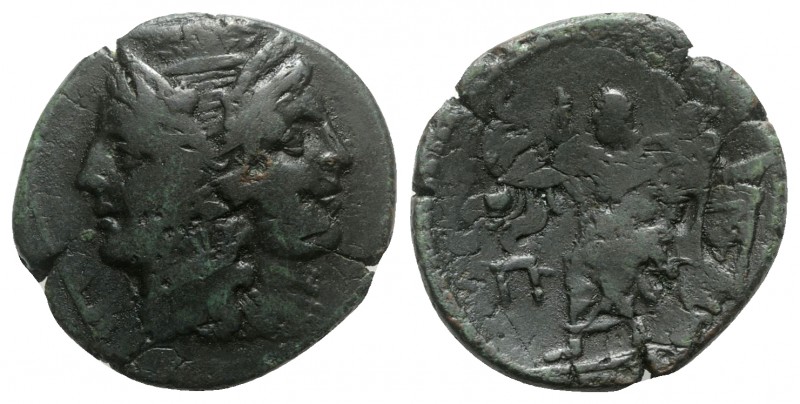 Bruttium, Rhegion, c. 215-150 BC. Æ Pentonkia (25mm, 10.54g, 2h). Janiform femal...