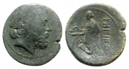 Bruttium, Rhegion, c. 215-150 BC. Æ Tetras (22mm, 7.00g, 6h). Laureate head of Asklepios r. R/ Hygieia standing l., holding serpent; III to l. HNItaly...