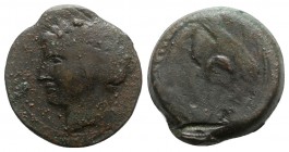 Carthaginian Domain, Sardinia, c. 264-241 BC. Æ Dishekel (28mm, 16.74g, 6h). Wreathed head of Kore-Tanit l. R/ Head of horse r. Cf. Piras 70; cf. SNG ...