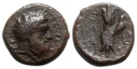 Sicily, Agyrion, c. 342-339/8 BC. Æ Hemidrachm (24mm, 13.39g, 10h). Laureate head of Zeus Eleutherios r. R/ Thunderbolt; to r., eagle standing r. Camp...
