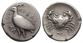 Sicily, Akragas, c. 465/4-446 BC. AR Tetradrachm (26mm, 16.92g, 12h). Eagle standing l. R/ Crab within shallow incuse circle. Cf. Westermark, Coinage,...