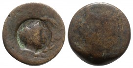 Sicily, Akragas, c. 415-406 BC. Æ Hemilitron (26mm, 23.08g). [Eagle standing r. on fish or hare]; c/m: head of Herakles r., wearing lion skin, within ...