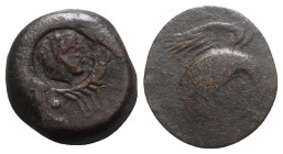 Sicily, Akragas, c. 415-406 BC. Æ Tetras (22mm, 8.76g). Eagle standing r. R/ Crab; six pellets around, crayfish below; c/m: head of Herakles r., weari...