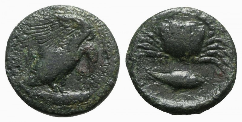 Sicily, Akragas, c. 415-406 BC. Æ Hexas (18mm, 5.86g, 11h). Eagle, with head low...