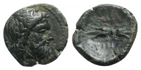 Sicily, Akragas, c. 300-287 BC. Æ (13mm, 1.74g, 9h). Laureate head of Zeus r. R/ Thunderbolt. CNS I, 148; SNG ANS 1117-8; HGC 2, 167. Rare, green pati...