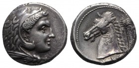 Sicily, Entella. Punic issues, c. 300-289 BC. AR Tetradrachm (25mm, 16.50g, 12h). Head of Herakles r., wearing lion skin. R/ Head of horse l.; palm tr...