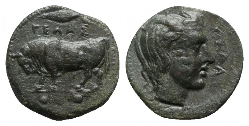 Sicily, Gela, c. 415-405 BC. Æ Tetras or Trionkion (16.5mm, 3.59g, 11h). Bull st...