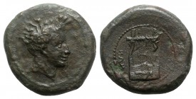 Sicily, Herbessos, c. 325-310 BC. Æ (26mm, 14.19g, 9h). Head of Sikelia r., wreath of myrtle in her hair. R/ Lyre. CNS III, 252, 2; SNG ANS 136; HGC 2...