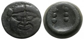Sicily, Himera, c. 425-409 BC. Æ Hemilitron or Hexonkion (29mm, 27.82g). Gorgoneion. R/ Six pellets (mark of value). CNS I, 16; HGC 2, 472. Near VF