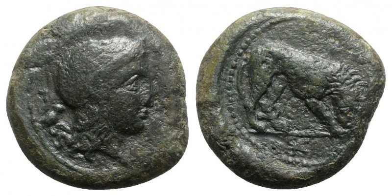 Sicily, Morgantina, c. 339/8-317 BC. Æ Litra (27mm, 16.08g, 6h). Helmeted head o...