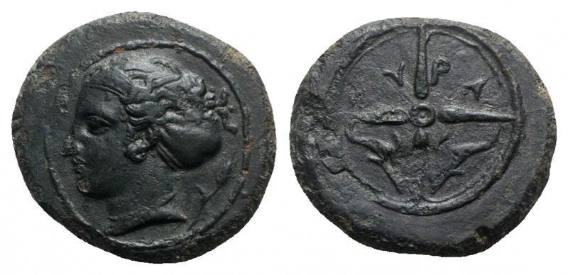 Sicily, Syracuse, c. 415-405 BC. Æ Hemilitron (17mm, 5.31g, 5h). Head of Arethus...