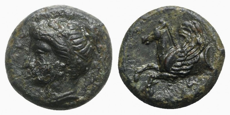 Sicily, Syracuse, 344-334 BC. Æ Hemilitron (16mm, 4.44g, 7h). Head of Persephone...