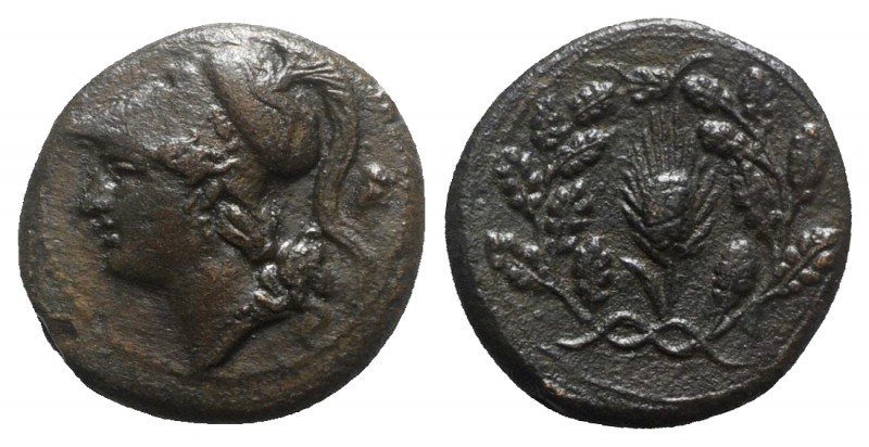 Sicily, Syracuse. Pyrrhos (278-276 BC). Æ (18mm, 6.25g, 3h). Head of Athena l., ...