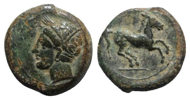 Sicily, Carthaginian Domain, c. 375-350 BC. Æ (17mm, 5.47g, 6h). Wreathed head o...