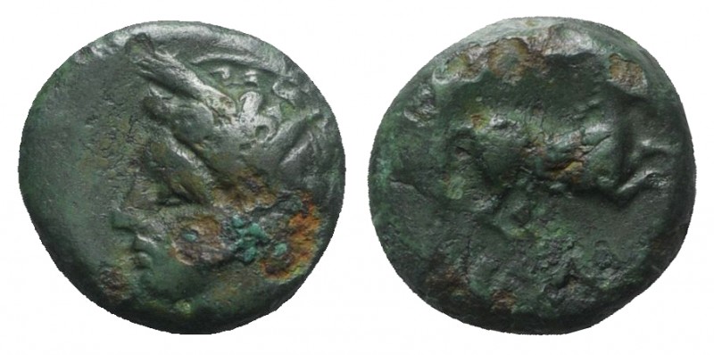 Sicily, Carthaginian Domain, c. 375-350 BC. Æ (13.5mm, 4.44g, 6h). Wreathed head...