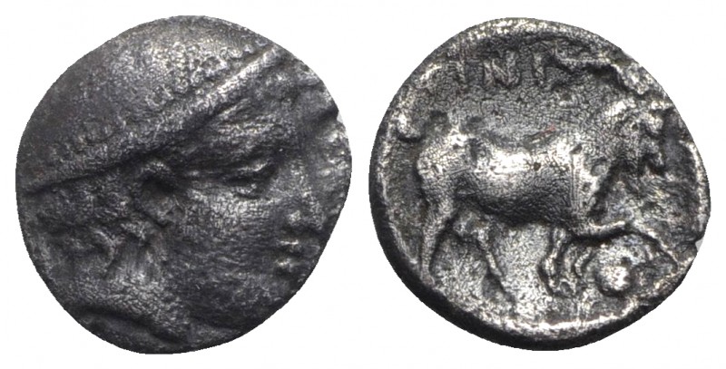 Thrace, Ainos, c. 408/7-407/6 BC. AR Diobol (10mm, 1.14g, 6h). Head of Hermes r....