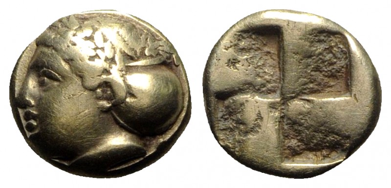 Ionia, Phokaia, c. 387-326 BC. EL Hekte – Sixth Stater (9mm, 2.47g). Laureate fe...