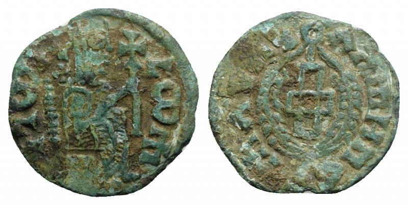 Kings of Axum, Armah (c. AD 600-630). Æ (18mm, 1.55g, 12h). Crowned king seated ...