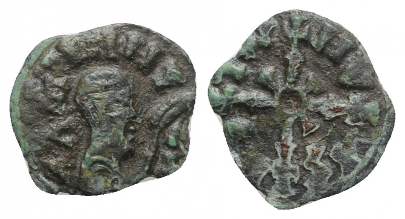 Kings of Axum, WZN, c. 610-630. Æ (16mm, 0.75g, 11h). Draped bust r., holding wh...