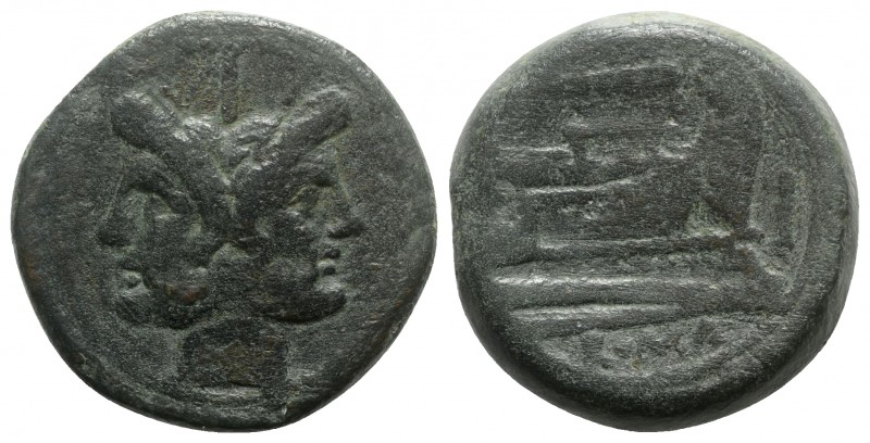 Club series, Southeast Italy, 208 BC. Æ As (35mm, 38.78g, 5h). Laureate head of ...