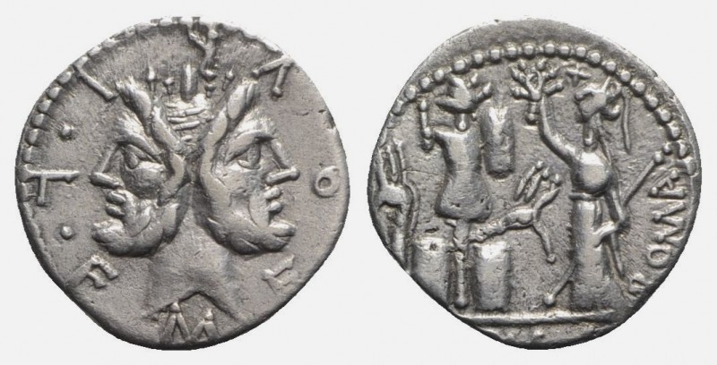 M. Furius L.f. Philus, Rome, 120 BC. AR Denarius (18mm, 3.88g, 12h). Laureate he...