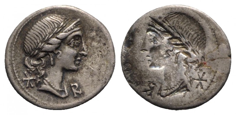 Man. Aemilius Lepidus, Rome, 114-113 BC. AR Brockage Denarius (19mm, 3.96g, 12h)...