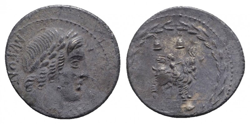 Mn. Fonteius C.f., Rome, 85 BC. AR Denarius (20mm, 3.87g, 10h). Laureate head of...