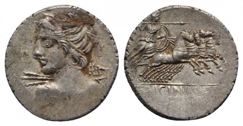 C. Licinius L.f. Macer, Rome, 84 BC. AR Denarius (21mm, 4.00g, 12h). Diademed bu...