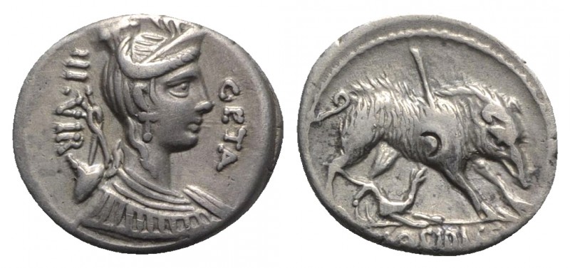 C. Hosidius C.f. Geta, Rome, 64 BC. AR Denarius (18mm, 3.82g, 6h). Diademed and ...