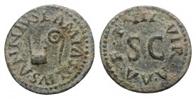 Augustus (27 BC-AD 14). Æ Quadrans (18mm, 2.91g, 12h). Rome. Lamia, Silius, Annius, moneyers, 9 BC. Simpulum and lituus. R/ Legend around large S • C....