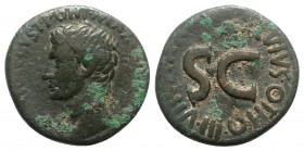 Augustus (27 BC-AD 14). Æ As (26mm, 10.40g, 6h). Rome; M. Salvius Otho, moneyer, 7 BC. Bare head l. R/ Legend around large S • C. RIC I 432. Green pat...