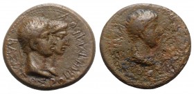 Rhoemetalces and Augustus (11 BC-12 AD). Thrace. Æ (24.5mm, 9.44g, 6h). Jugate heads of Rhoemetalkes and his queen Pythodoris r. R/ Bare head of Augus...