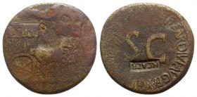Julia Augusta (Livia, Augusta, 14-29). Æ Sestertius (34mm, 21.64g, 12h). Rome, 22-3. Ornamented carpentum drawn r. by two mules. R/ Legend around larg...