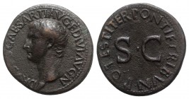Drusus (Caesar, 19-23). Æ As (29mm, 10.54g, 1h). Rome, 22-3. Bare head l. R/ Legend around large SC. RIC I 45 (Tiberius). Porosity, VF