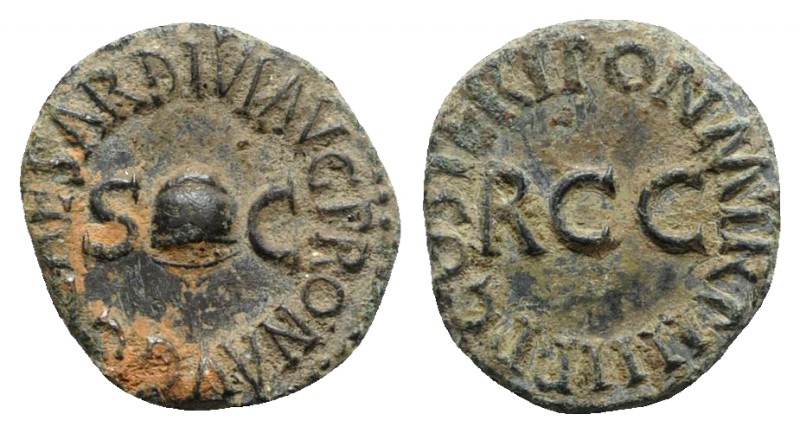 Gaius (Caligula, 37-41). Æ Quadrans (16mm, 2.77g, 6h). Rome, 40-1. Pileus betwee...