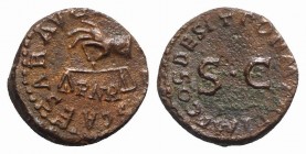 Claudius (41-54). Æ Quadrans (15mm, 3.02g, 12h). Rome, AD 42. Hand l., holding scales; PNR below. R/ Legend around large S • C. RIC I 91. Some roughne...