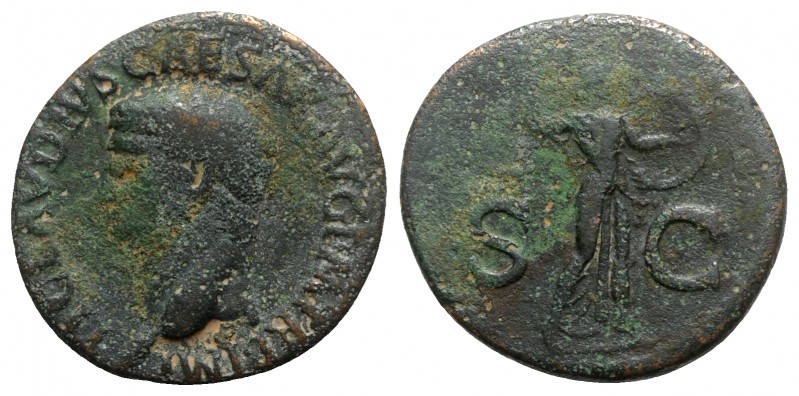 Claudius (41-54). Æ As (29mm, 10.68g, 6h). Rome. Bare head l. R/ Minerva, wearin...