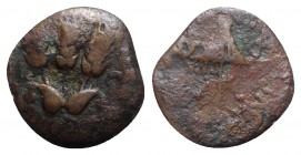 Agrippa I (37-43 CE). Judaea, Herodian Kings. Æ Prutah (16mm, 2.02g, 12h), year 6 (41/2). Umbrella-like canopy. R/ Three grain ears; date across field...