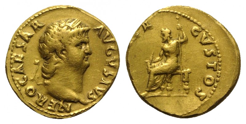Nero (54-68). AV Aureus (19mm, 7.49g, 6h). Rome, c. 64-5. Laureate head r. R/ Ju...