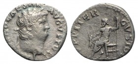 Nero (54-68). AR Denarius (17mm, 2.87g, 6h). Rome, c. 67-8. Laureate head r. R/ Jupiter seated l., holding thunderbolt and sceptre. RIC I 69; RSC 123....