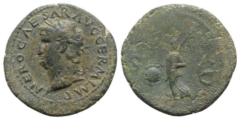 Nero (54-68). Æ As (30mm, 11.32g, 6h). Rome, AD 65. Laureate head l. R/ Victory ...