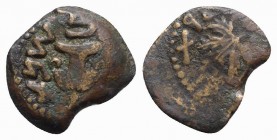 Judaea, Jewish War, 66-70 CE. Æ Prutah (16.5mm, 2.39g, 6h), year 2 (67/8). Amphora with broad rim and two handles. R/ Grape leaf on vine. Meshorer 196...