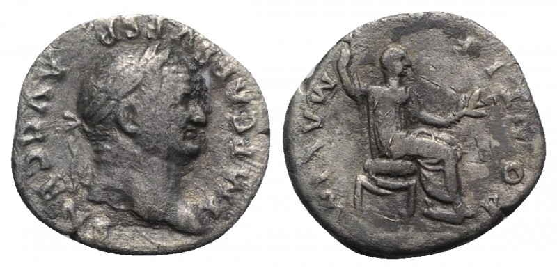 Vespasian (69-79). AR Denarius (19mm, 3.16g, 12h). Rome, AD 73. Laureate head r....