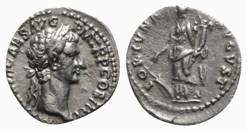 Nerva (96-98). AR Denarius (18mm, 3.34g, 6h). Rome, AD 97. Laureate head r. R/ F...